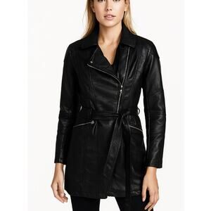 NWT Love Token Black Vegan LEather Belted Motorcycle jacket Size Medium